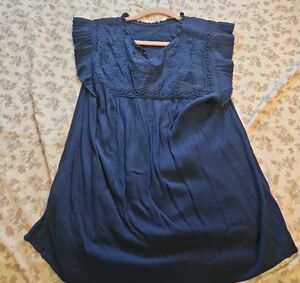 Navy Blue Pleated Flutter Sleeve Dress